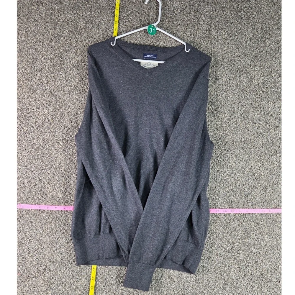 St. John's Bay V-Neck Sweater Mens Large Gray Cotton Blend Recycled Poly